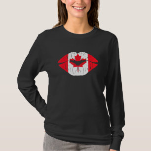 Camiseta Lábios e Mapeamento Folha de Pavilhão Canadense Fe