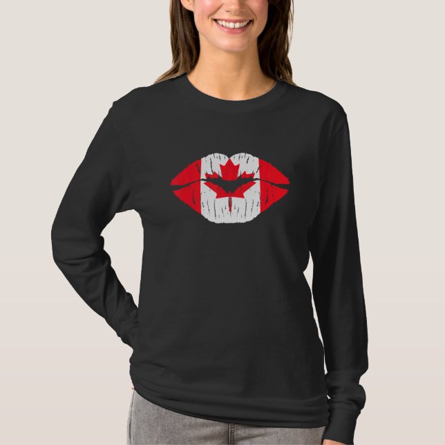 Camiseta Lábios e Mapeamento Folha de Pavilhão Canadense Fe (Frente)