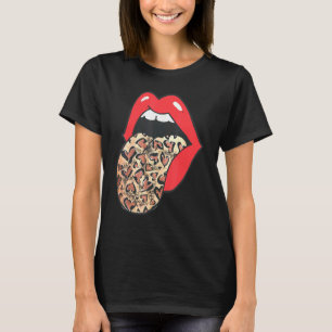 Camiseta Lábios Legal E Impressão Leopardo Da Língua Chita