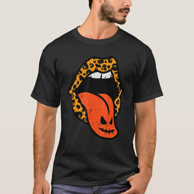 Camiseta Lábios-Leopardo-Abóbora Figuram Para O Dia Das Bru (Frente)