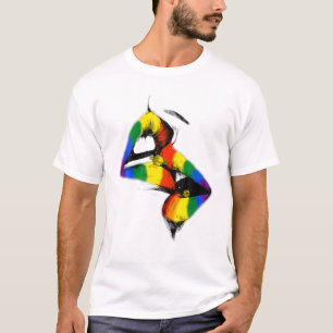 Camiseta Lábios lésbicas beijando sinalizador do arco-íris 