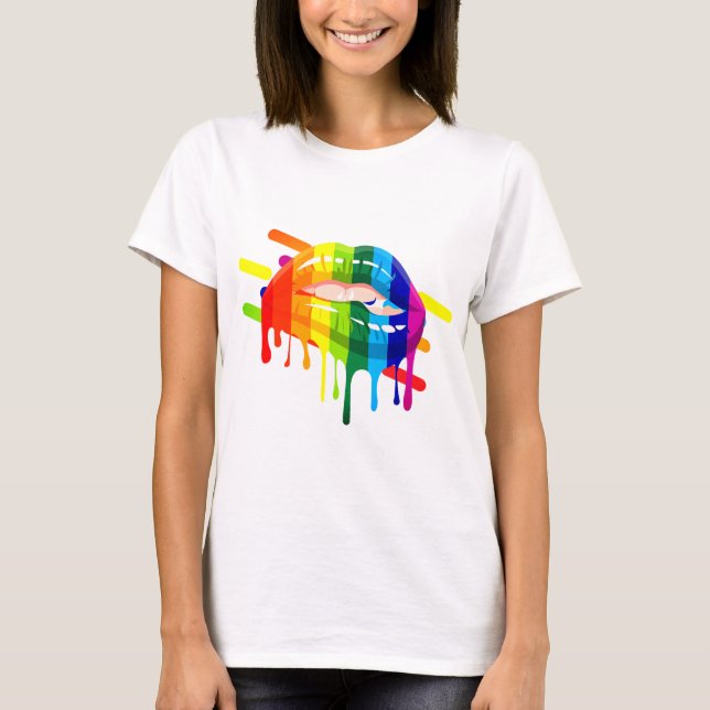 Camiseta Lábios LGBT Arco-Íris (Frente)