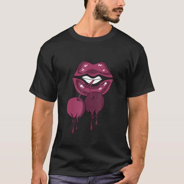 Camiseta Lábios Lusciosos Derrubando Sneaker Matriz 1 Borde (Frente)