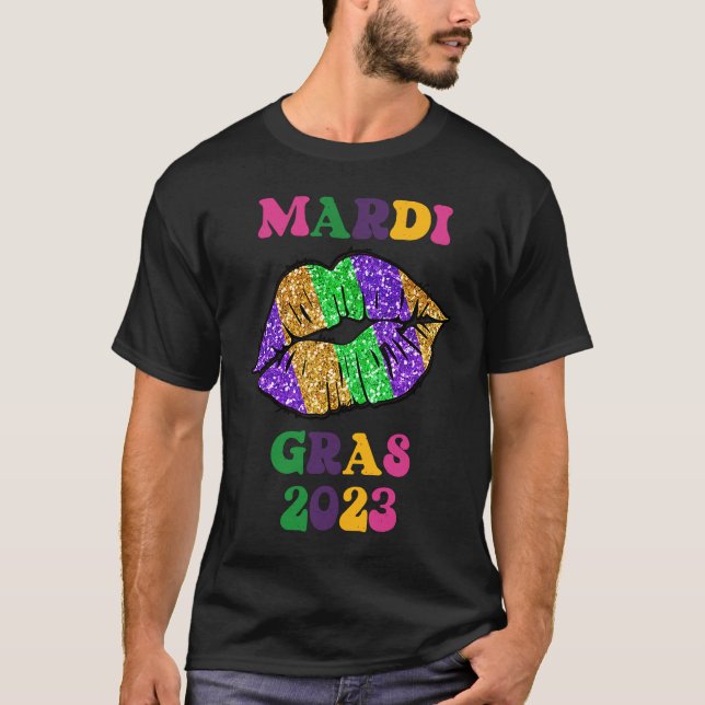 Camiseta Lábios Mardi Gras 2023 Para Mulheres No Carnaval F (Frente)