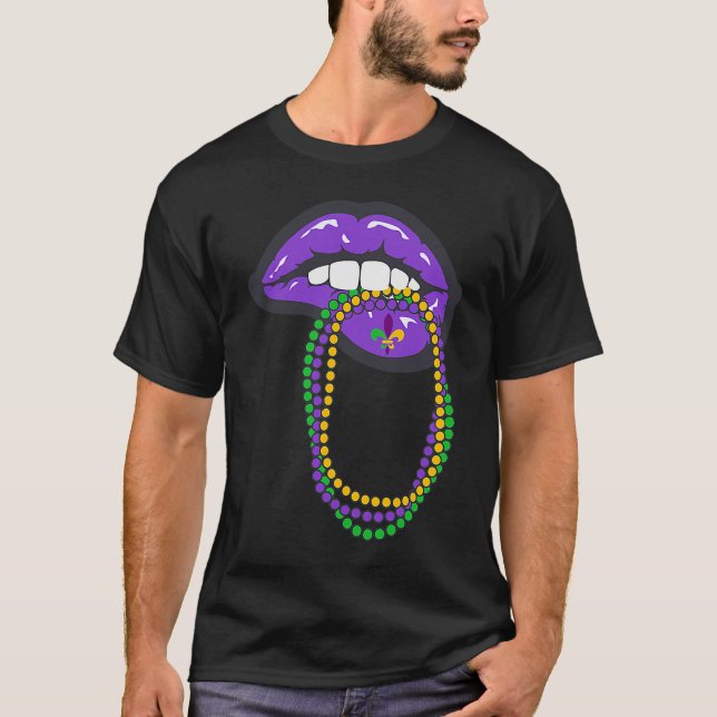 Camiseta Lábios Mardi Gras para Lábios Mulheres Custo do Ca (Frente)