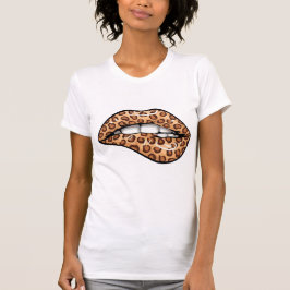 Camiseta Lábios-padrão de guepardo castanho-leopardo- T-Shi