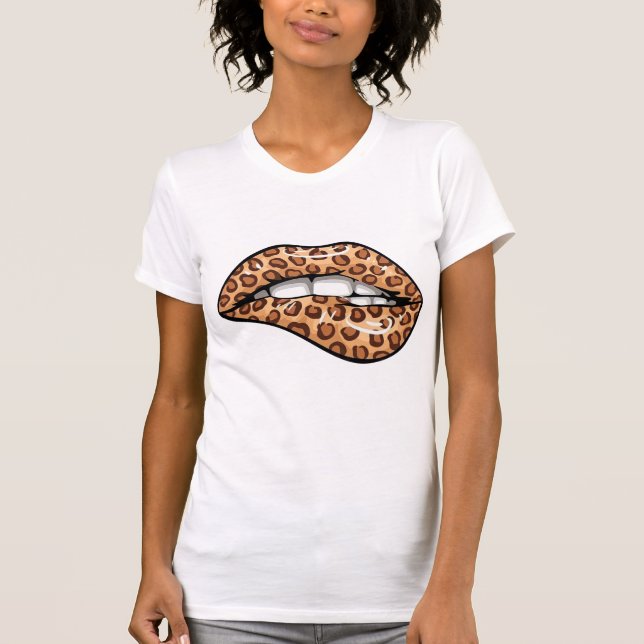 Camiseta Lábios-padrão de guepardo castanho-leopardo- T-Shi (Frente)