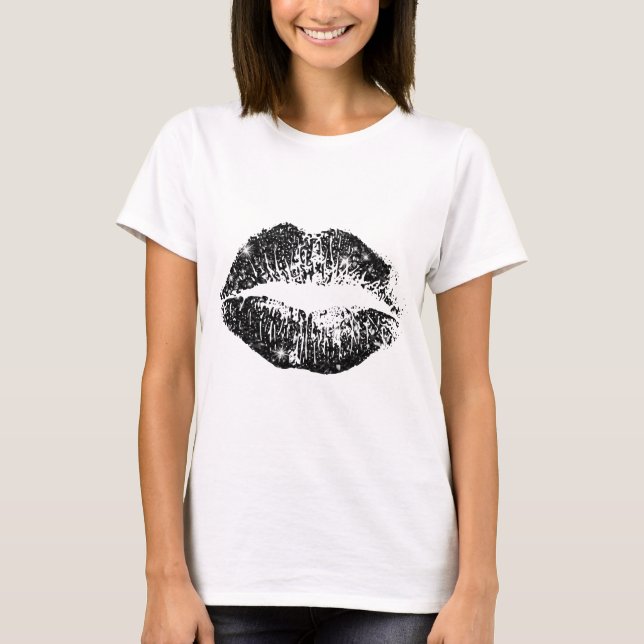 Camiseta Lábios Preto Brilho (Frente)
