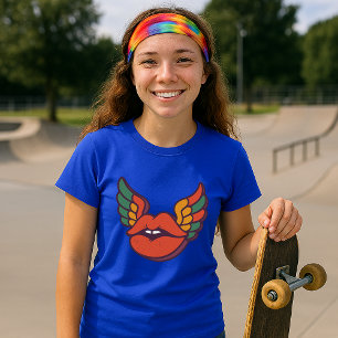 Camiseta Lábios Psicodélicos Retroativos Com Asas