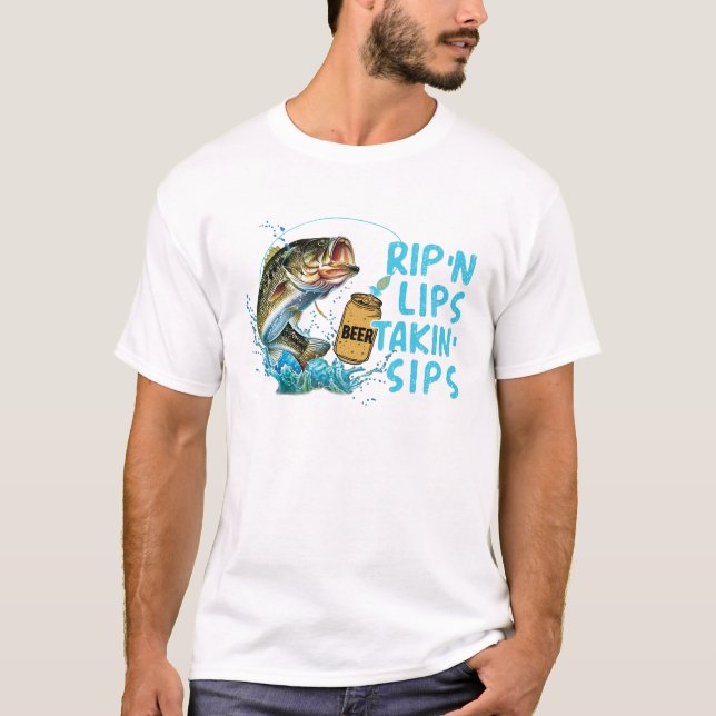 Camiseta Lábios Rip Falando Sips Engraçados Pescaria (Frente)