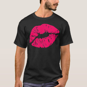 Camiseta lábios rosa quente com dia de os namorados Beija 