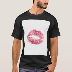 Camiseta Lábios rosa realistas, beijo isolado