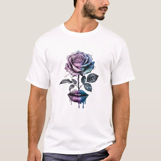 Camiseta Lábios Roxos De Rosa (Frente)