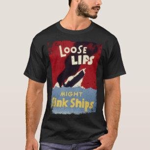 Camiseta Lábios soltos podem afundar navios Cartaz vintage