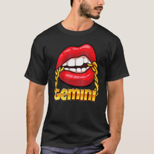 Camiseta Lábios Suculentos, Dourada Cadeia Gemini Sinal Zod