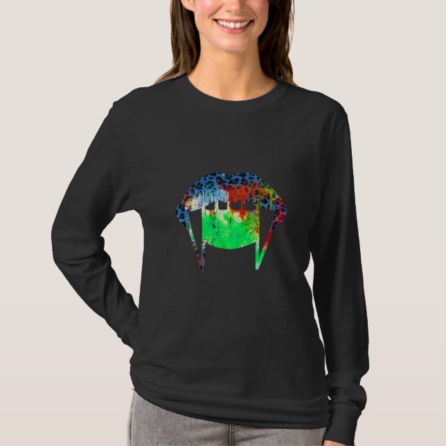 Camiseta Lábios Tie Dye Leopardo Vampiro Azul Verde Hallowe (Frente)