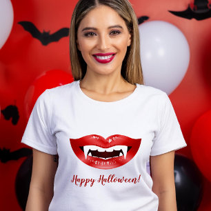 Camiseta Lábios Vampiros Boca Vermelha com Presas Feliz Dia