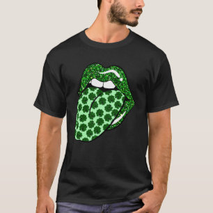 Camiseta Lábios Verdes Boca Shamrock Tongue Out Saint Patri