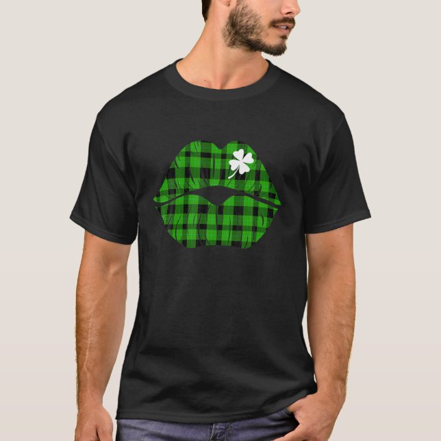 Camiseta Lábios verdes Shamrock Lábios Costume Irlandês Rua (Frente)