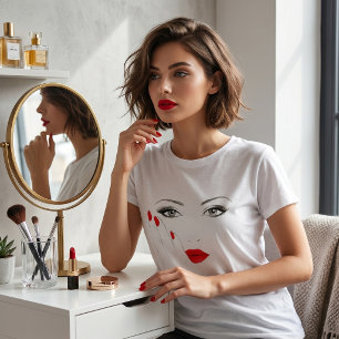 Camiseta Lábios Vermelhos Chic & Unhas: Arte Minimalista de