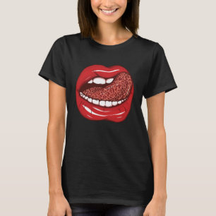 Camiseta Lábios vermelhos e língua de impressão leopardo Mu