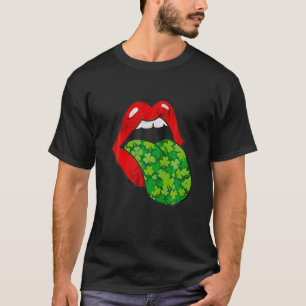 Camiseta Lábios Vermelhos Shamrock Tongue Dia de São Patríc