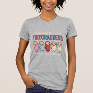 Camiseta Labor & Delivery Fogos de Artifício Enfermeira de 