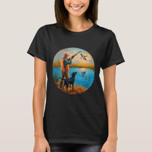 Camiseta Laboratório de Caça do Labrador Negro. Aves Aquáti