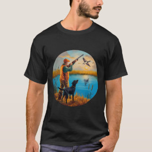 Camiseta Laboratório de Caça do Labrador Negro. Aves Aquáti