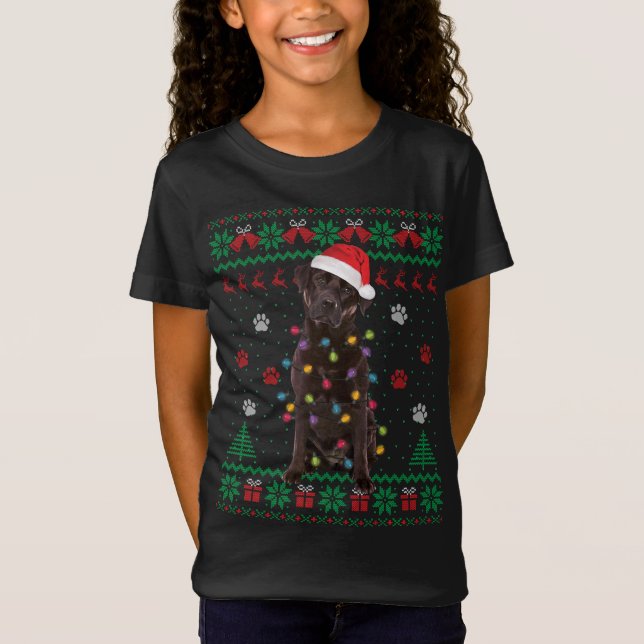 Camiseta Laboratório de Chocolate Labrador Luzes de Natal C (Frente)