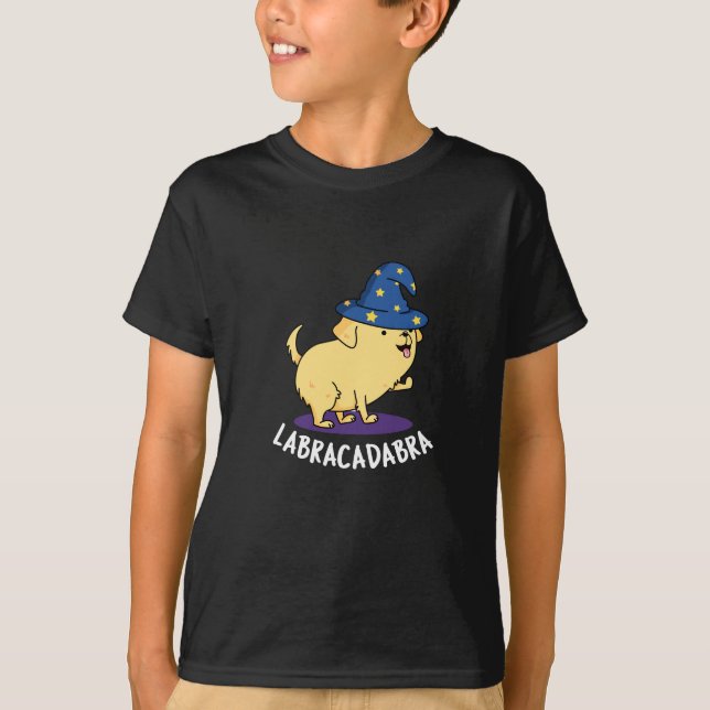 Camiseta Labra-cadabra Funny Labrador Cachorro Escuro BG (Frente)