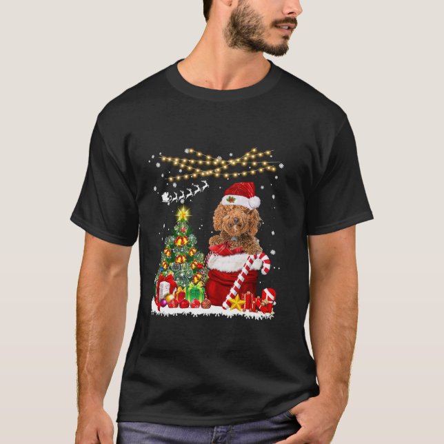 Camiseta Labradoodle Dog Christmas Tree Lights Dog Propriet (Frente)