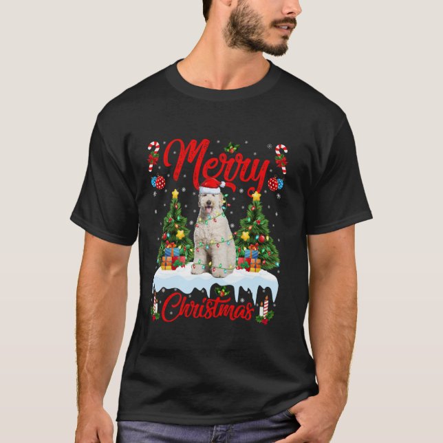 Camiseta Labradoodle Dog Felry Christmas Tree Lights Labrad (Frente)