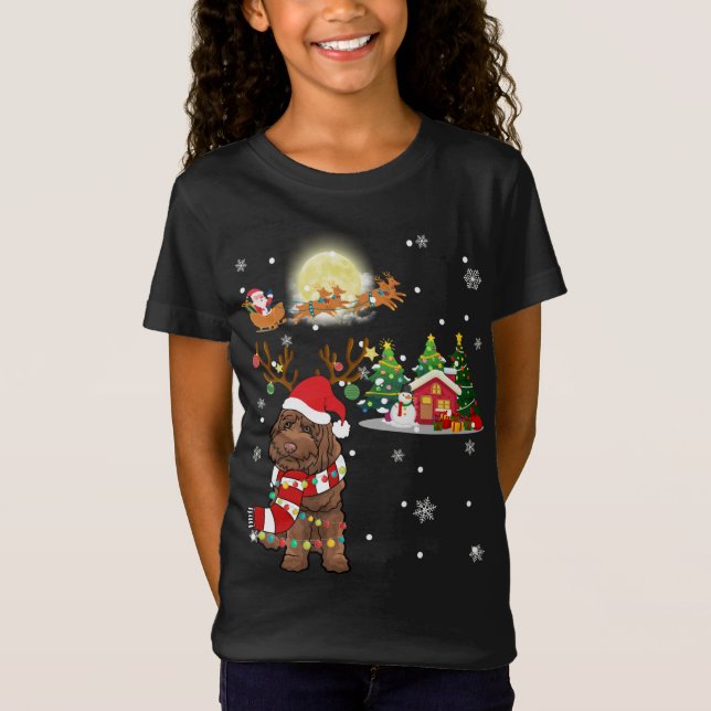 Camiseta Labradoodle Dog Névoa de Natal Leve Tree Xmas (Frente)