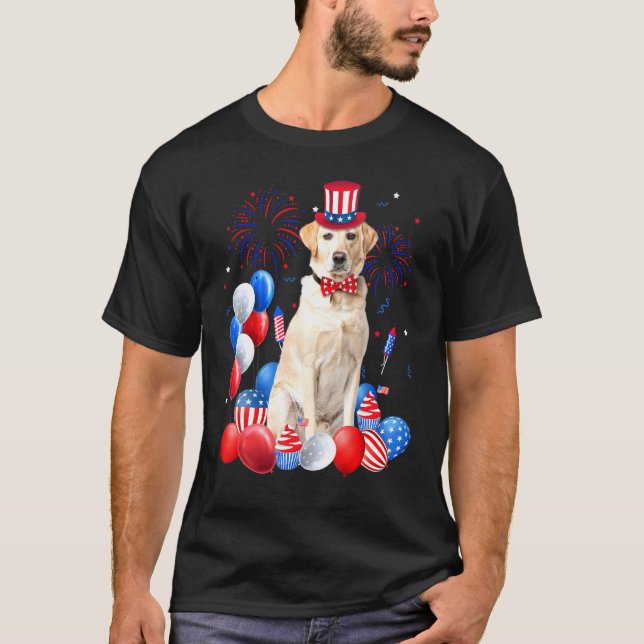 Camiseta Labrador 4 De Julho Balões - Cão De Bandeira Ameri (Frente)
