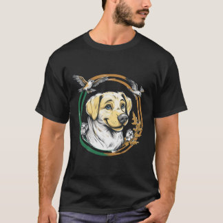 Camiseta Labrador amarelo com ouriços e pássaros