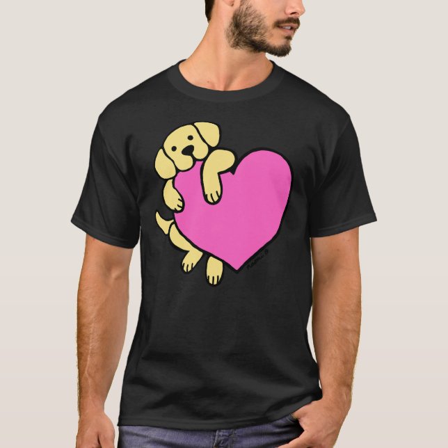Camiseta Labrador Amarelo E Coração Rosa (Frente)