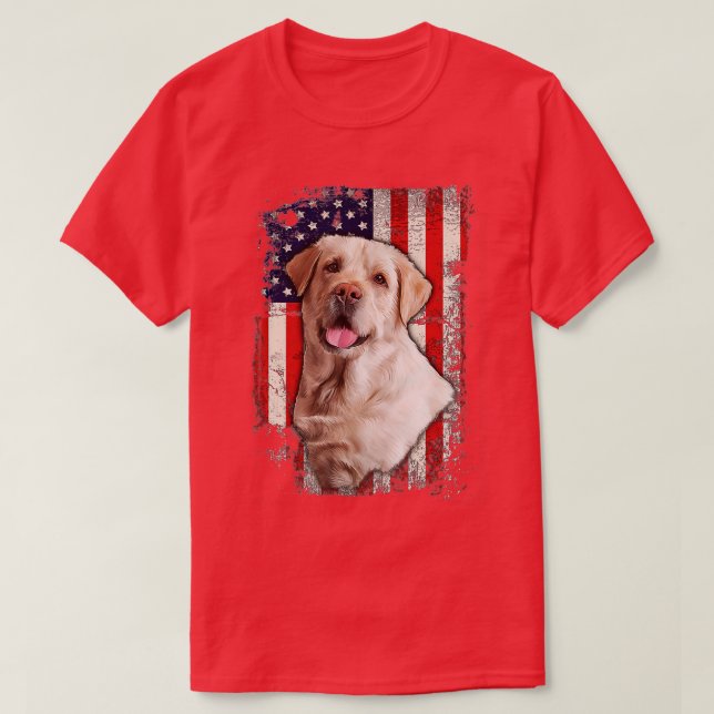 Camiseta Labrador Amarelo Labs Patriótico Americano Bandeir (Frente do Design)