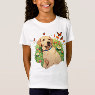 Camiseta Labrador Bonito Retriever com borboletas