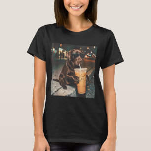 Camiseta Labrador Chocolate Engraçado Bebendo Amantes de Ca