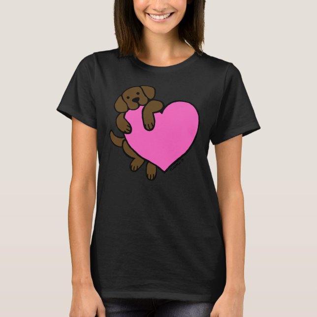 Camiseta Labrador De Chocolate E Coração Rosa (Frente)