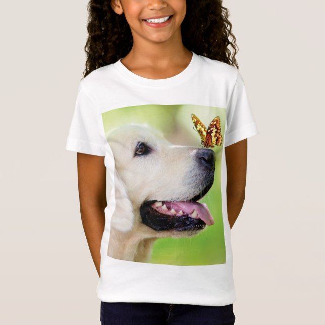 Camiseta Labrador E Travesseiro decorativo De Borboleta (Frente)