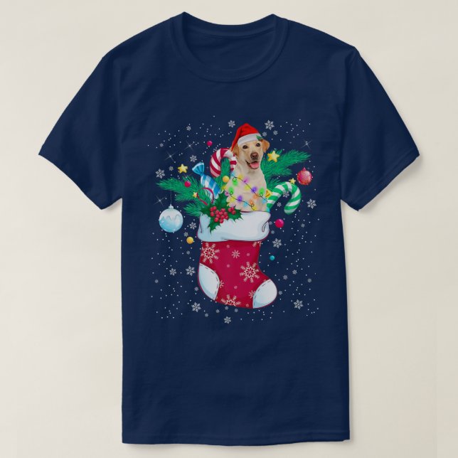 Camiseta Labrador Em Sock Luzes De Natal Engraçadas Pajama  (Frente do Design)
