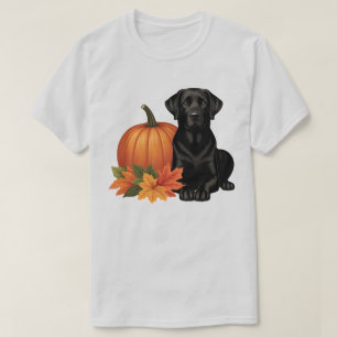 Camiseta Labrador Negro com Folhas de outono e Abóbora