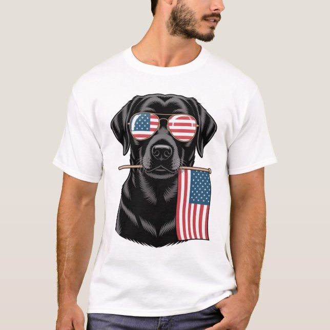 Camiseta Labrador Patriótico Preto (Frente)