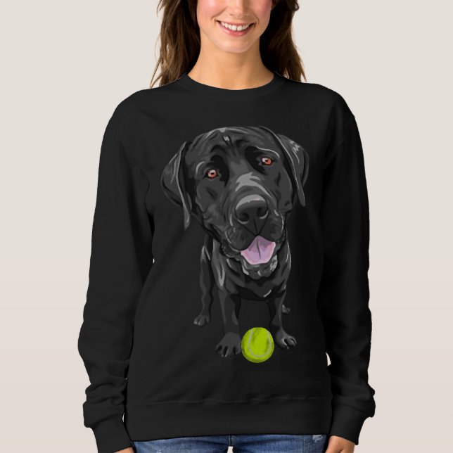 Camiseta Labrador Preto Com Escopa De Bola De Tênis (Frente)