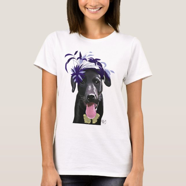 Camiseta Labrador Preto Com Fascinador Azul (Frente)