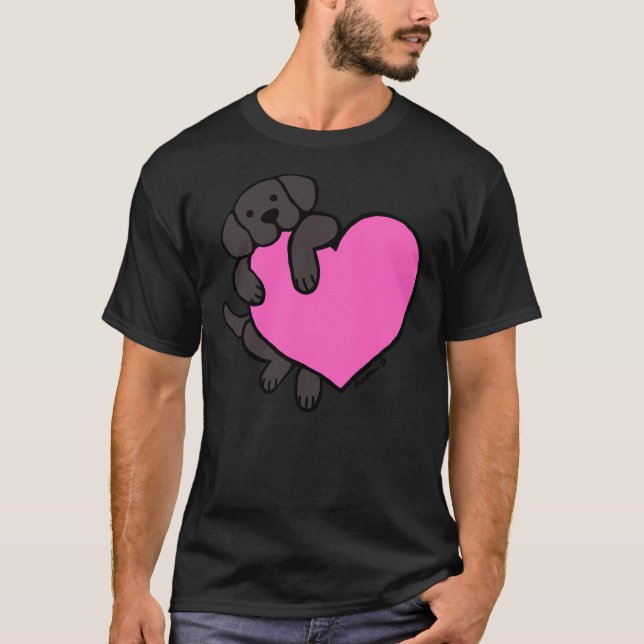 Camiseta Labrador Preto E Coração Rosa (Frente)