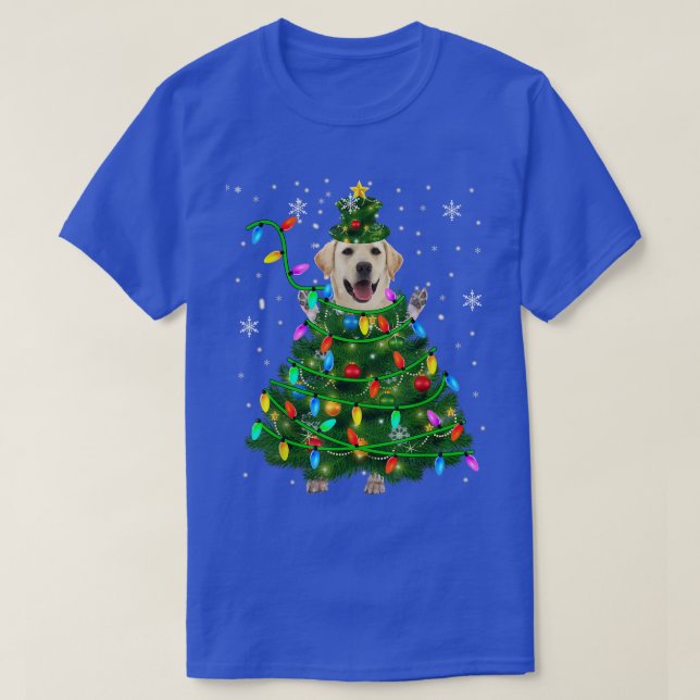 Camiseta Labrador Retriever Árvore de Natal Cachorro das Lu (Frente do Design)