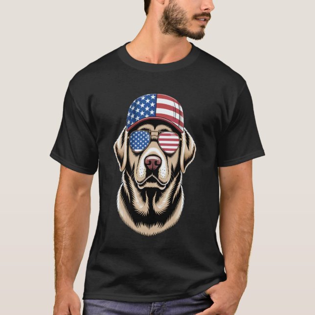 Camiseta Labrador Retriever com Bandeira dos EUA (Frente)